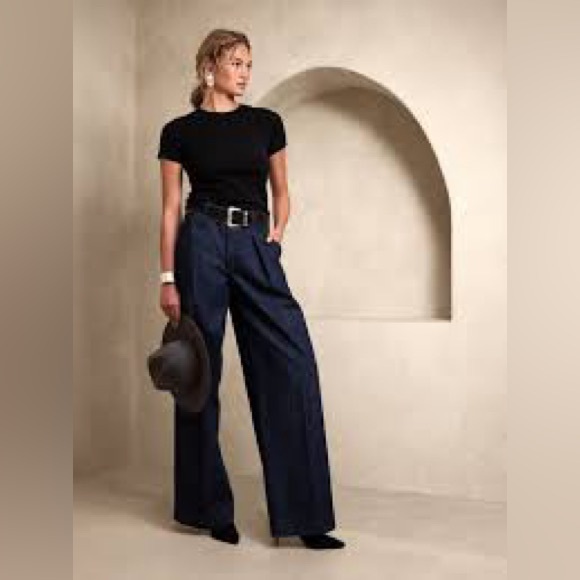 *NWT * BANANA REPUBLIC Cote WideLeg Denim Dark Rinse 29 Tailored Pleat HighWaist - Picture 2 of 6